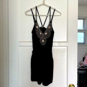 Charlotte Russe Black with Beading Romper with Pockets size S